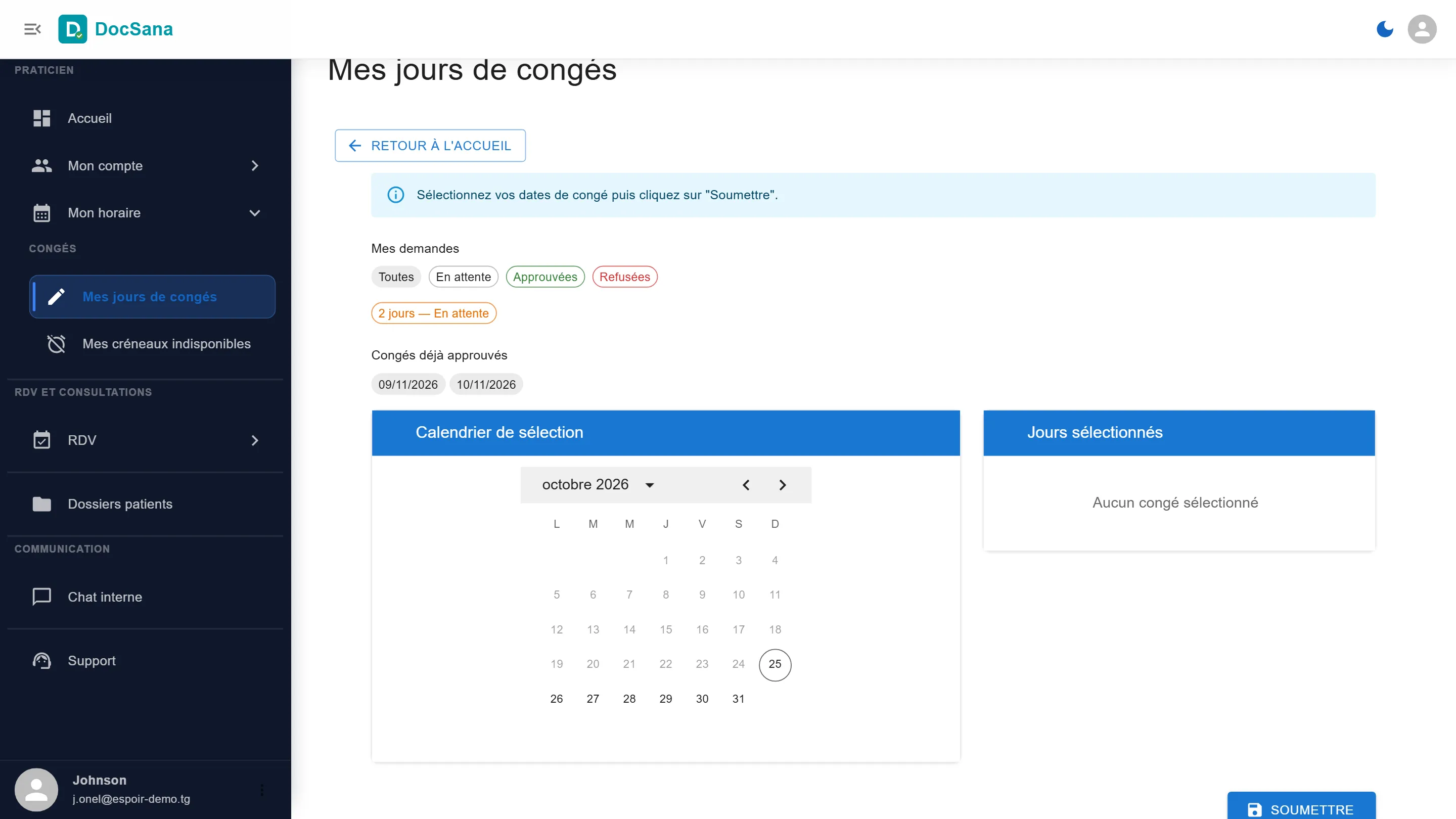 Mes demandes : 2 jours, en attente
