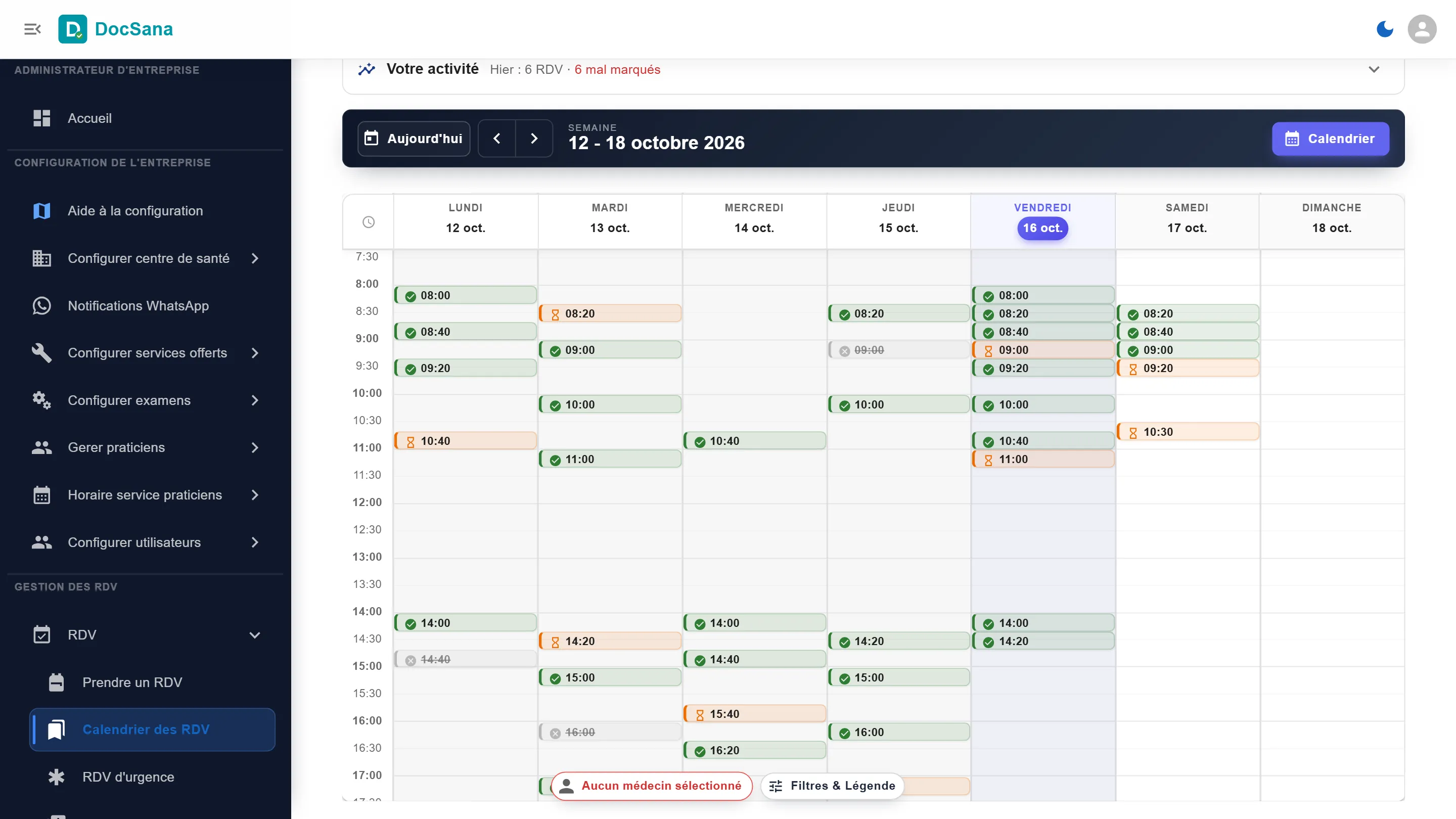 Calendrier de la semaine du 12 au 18 octobre 2026 : le rendez-vous du samedi 17 octobre à 10 h 30 est en orange