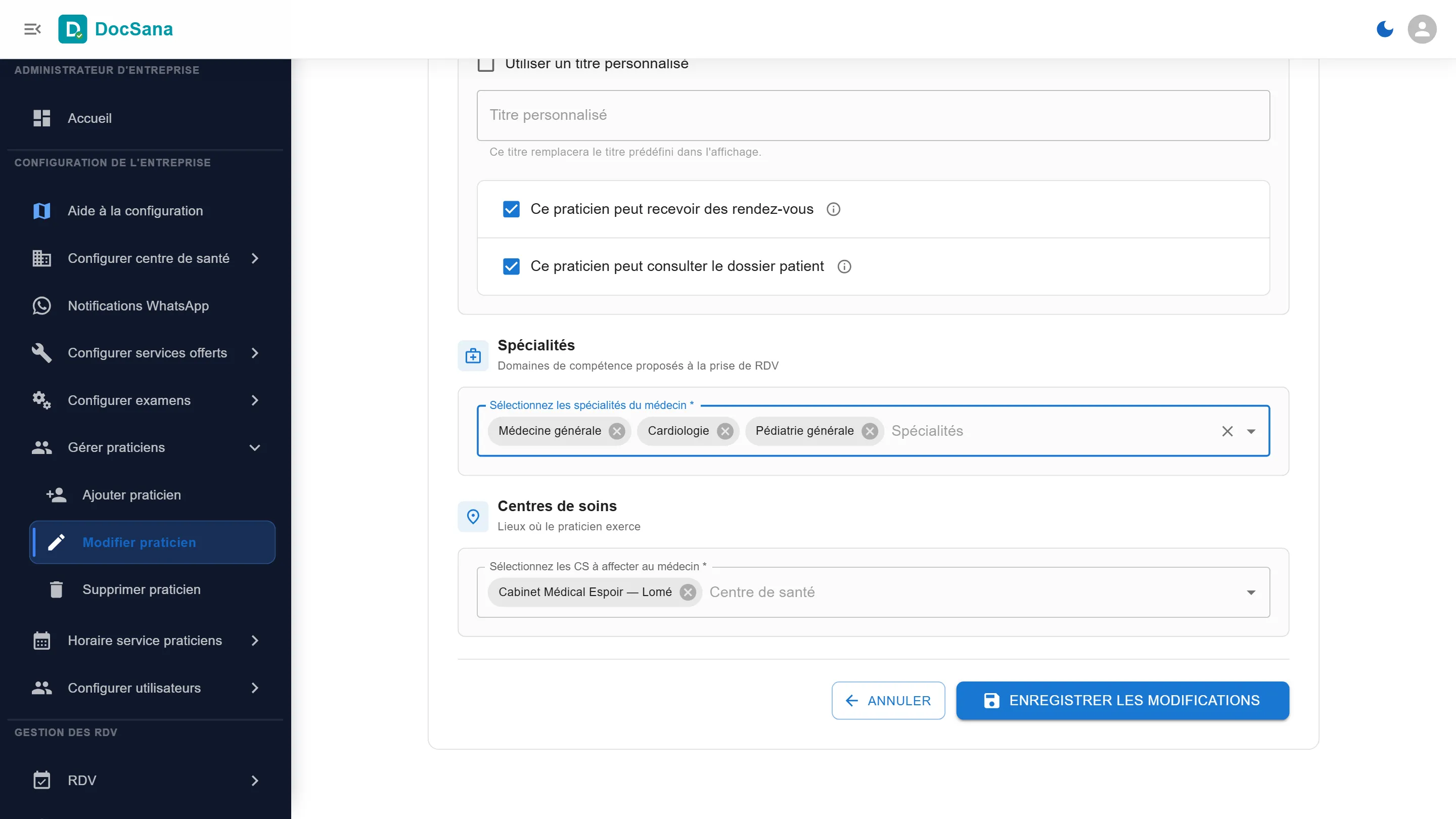 Spécialités du praticien : Médecine générale, Cardiologie et Pédiatrie générale