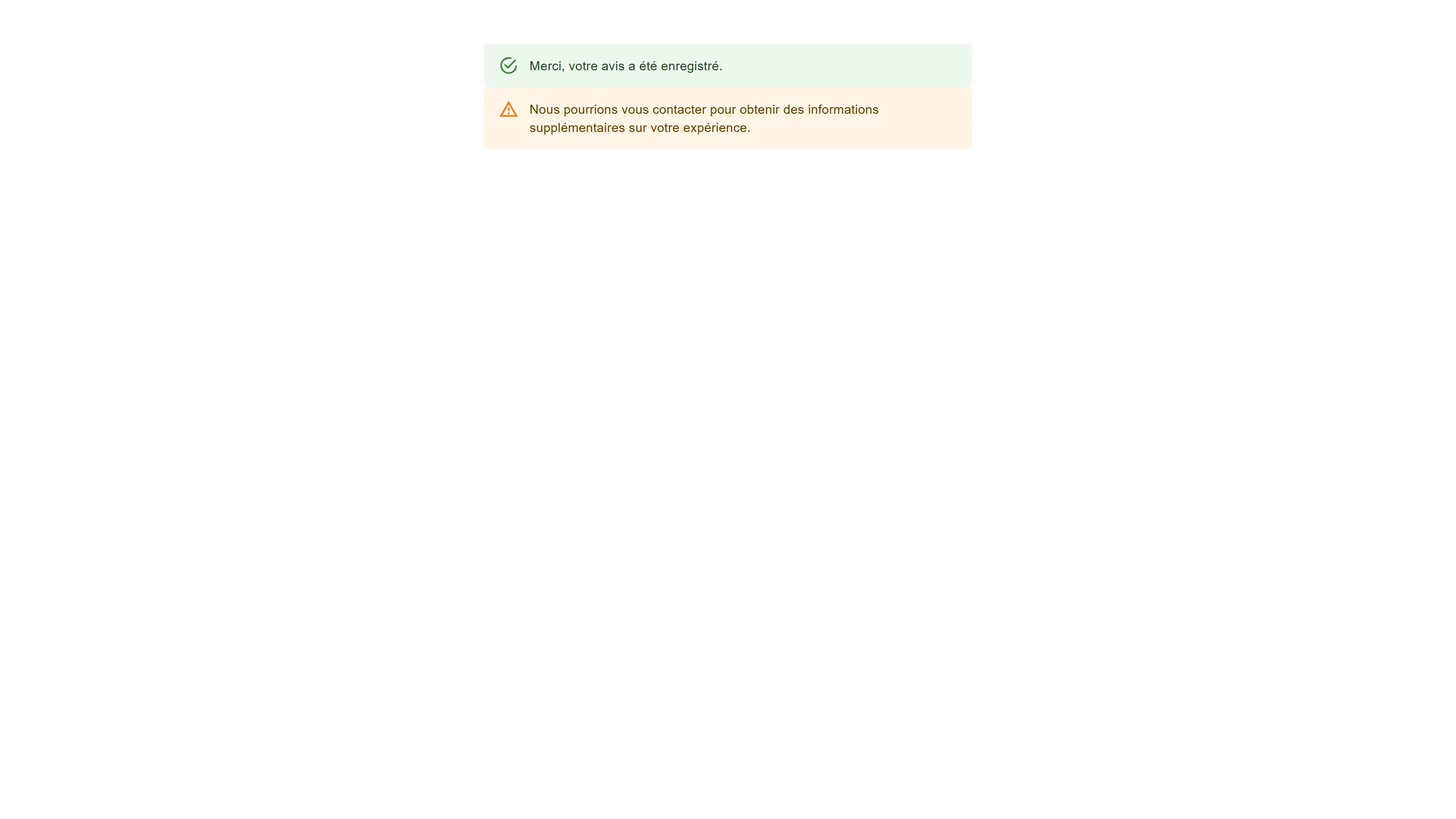 Message Merci, votre avis a été enregistré